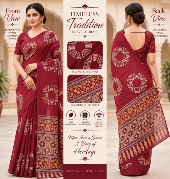 Hand Work Process Cotton Fabric Saree