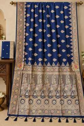 Navy Blue Cotton paithani saree